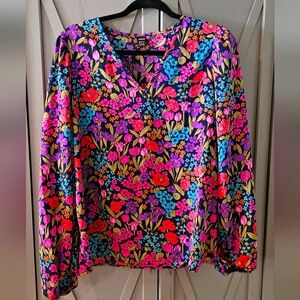 Floral V-Neck Blouse - Multicolor XL